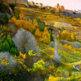 Cantavieja desde la vega: paisaje otoñal realista — detalle