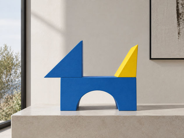 Scottie Dog with a Long Tail — Blue and Yellow