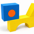 Geometric Dog — Blue and Yellow with Orange Circle — front