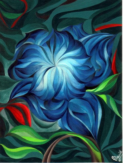 Flor azul Oil Paper Floral Painting