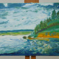 Pine forest by the water's edge — front