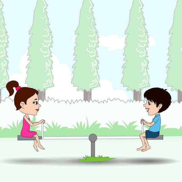 Childhood Memories: Kids Playing on Seesaw Vector Art