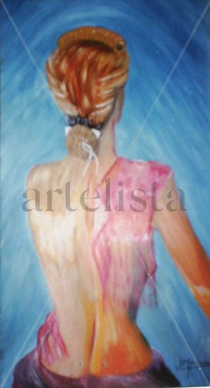 Muchacha de Espalda Oil Panel Figure Painting