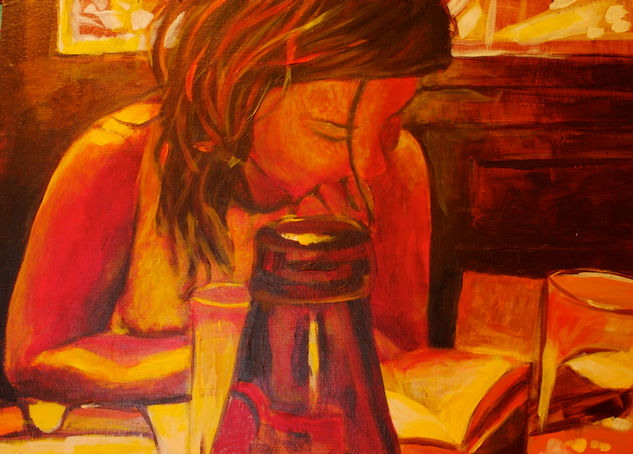 Café Acrylic Panel Figure Painting