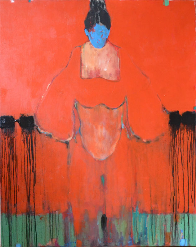 Alienación — Rostro azul, campo naranja
