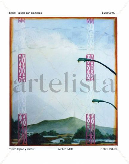 Cerro lejano y torres Acrylic Canvas Landscaping