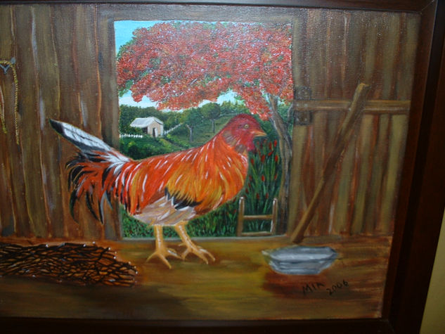 gallo en granero Acrylic Canvas Animals