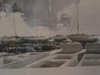 trabajando en el puerto Watercolour Paper Marine Painting