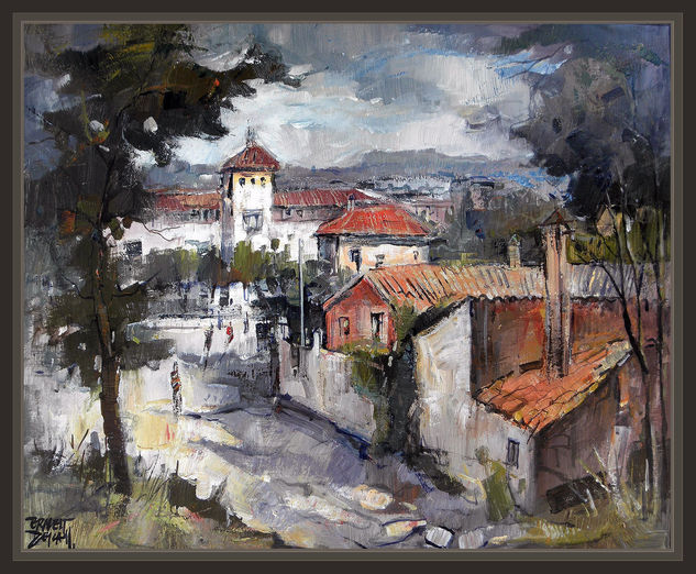 VILANOVA DEL VALLES-AJUNTAMENT-AYUNTAMIENTO-PAISAJES-CUADROS-PINTURAS-PINTOR-ERNEST DESCALS Oil Canvas Landscaping