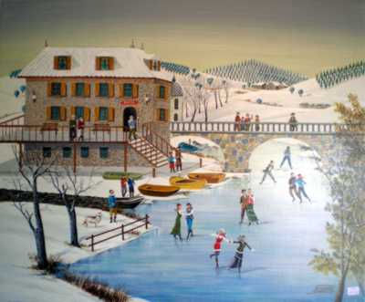 Patinage sobre hielo 3 Gouache Panel Landscaping