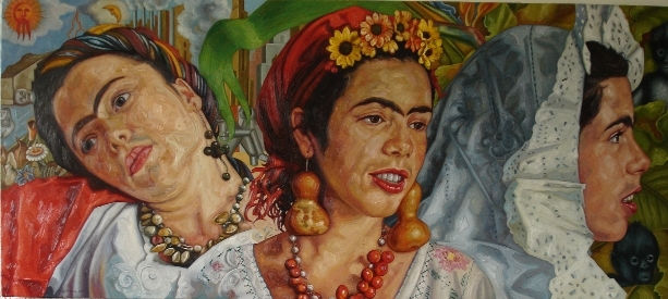 Las Fridas Oil Textile Portrait