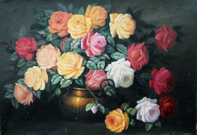 La Vasija de Cobre Oil Canvas Floral Painting