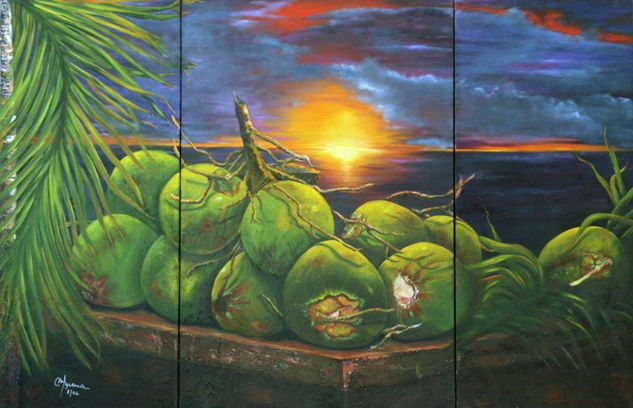 TROPICAL COCONUTS Oil Canvas Still Life Paintings