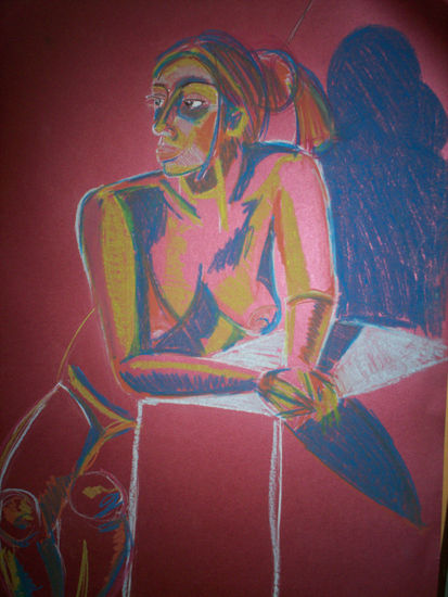 mujer en rojo Técnica Mixta