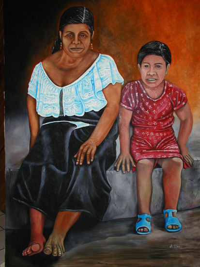 mujer y niña Oil Canvas Landscaping