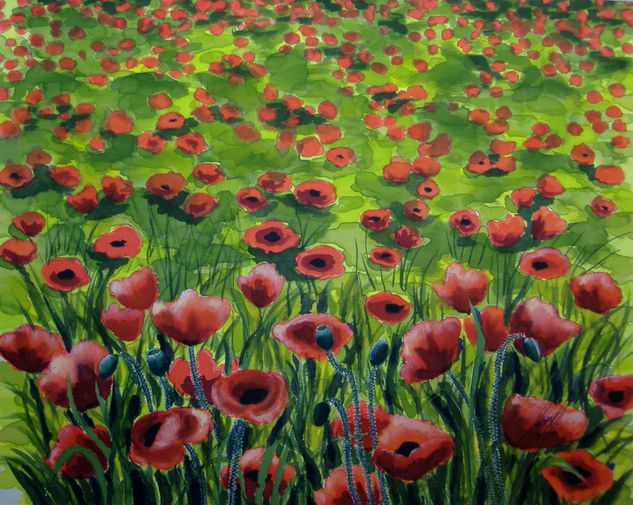 AMAPOLAS al atardecer- Pintura en Seda Others Textile Floral Painting