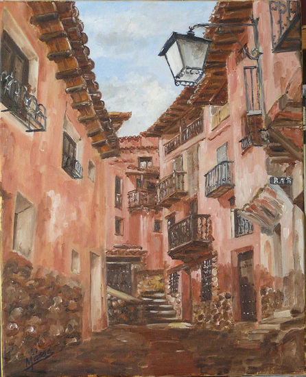 Albarracin calle del Chorro Óleo Lienzo Paisaje