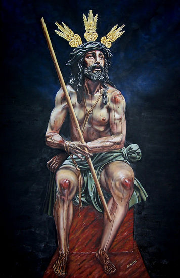 Ntro Padre Jesús Humilde en Su Coronación de Espinas Oil Canvas Figure Painting