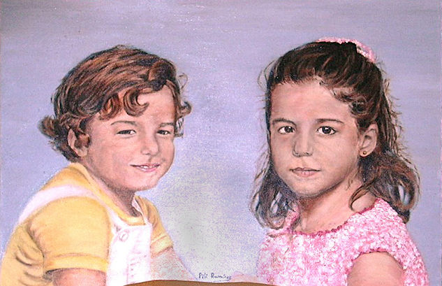 Mi hermano y yo de pequeños Óleo Lienzo Retrato