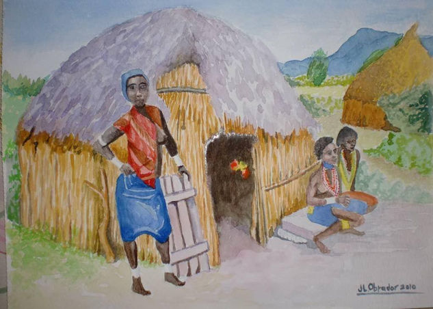 Etiopia Acuarela Papel Paisaje