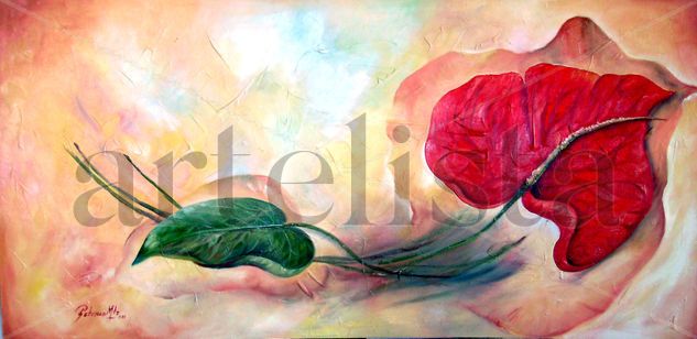 " Anturio Rojo" Oil Panel Floral Painting