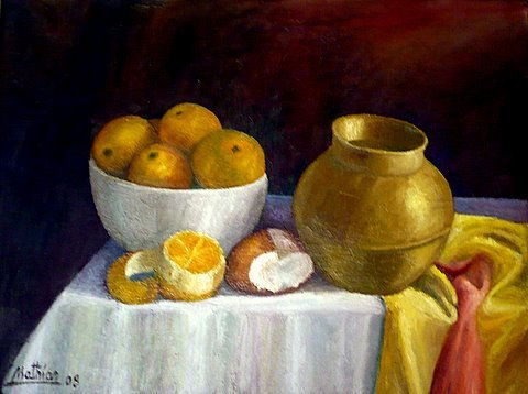 Naranjas y Cobre. Oil Canvas Still Life Paintings