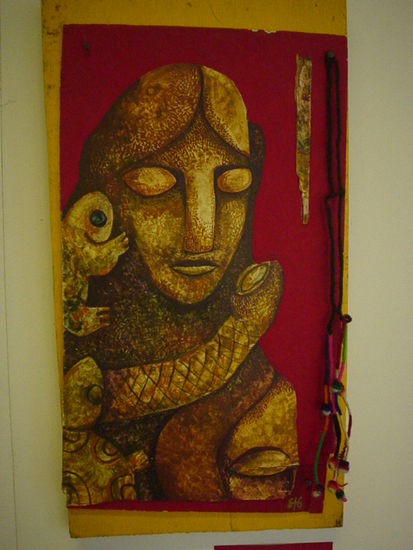 rojo pachamama Mixed media Panel Figure Painting