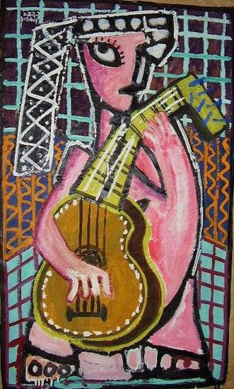 la guitarrista rosa Óleo Papel Retrato