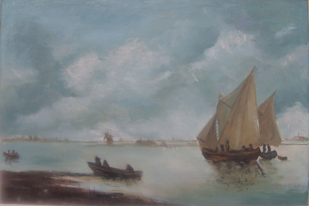 BARCAS EN ALTAMAR Oil Canvas Landscaping