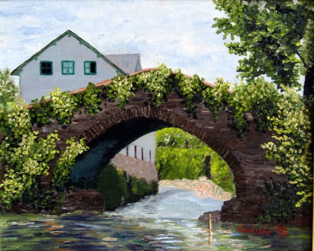 Puente de Caboalles de Abajo Óleo Lienzo Paisaje