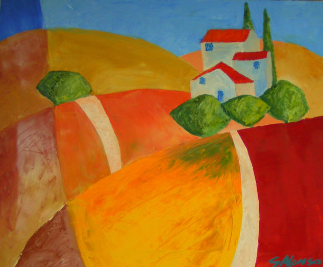 Casas aisladas en medio de campos de labor Oil Canvas