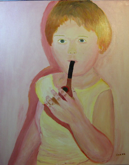 Niño rubio jugando con una pipa Oil Canvas Portrait