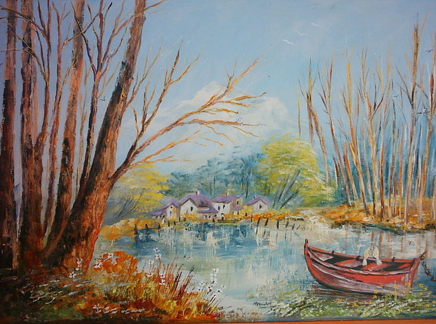 bote rojo Oil Canvas Landscaping