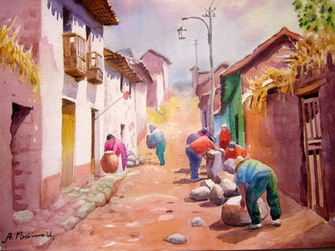 Calles Olvidadas Watercolour Card Landscaping