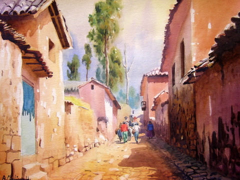 Calle del Pueblo de Anta 2 Watercolour Card Landscaping