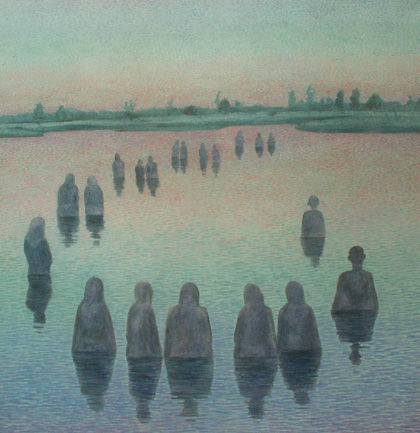 La alba en la ganga Oil Canvas Figure Painting