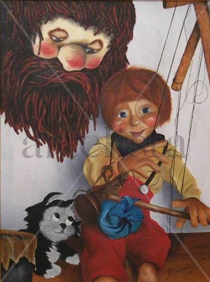 LA MARIONETA Y SU GATO Oil Canvas Figure Painting