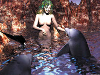 Sirena y delfines