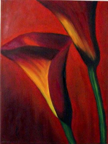 LIRIOS ROJOS Oil Textile Floral Painting