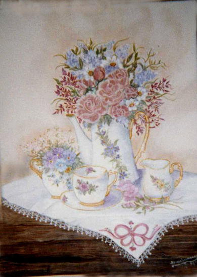 Té de rosas Oil Canvas Floral Painting