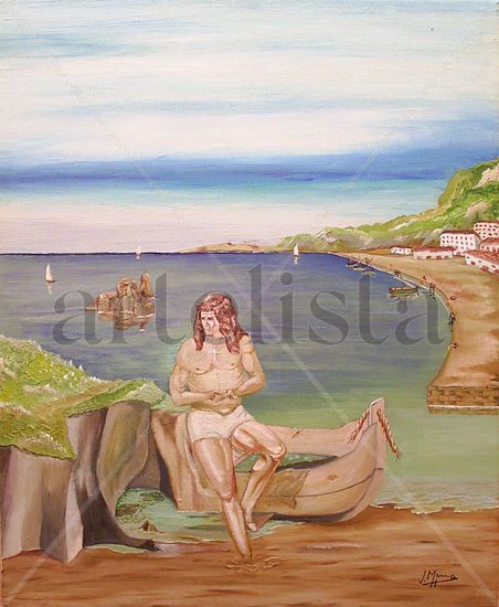 Autorretrato en Costa Brava Oil Canvas Portrait