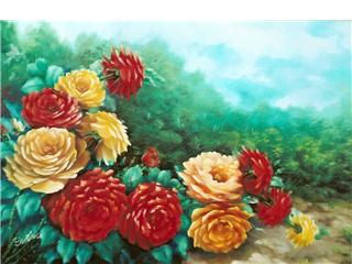 Pés de Rosas III Oil Canvas Floral Painting