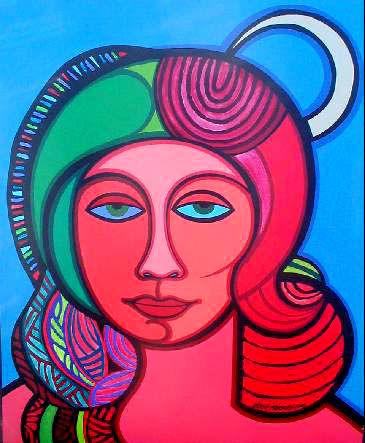 Nativa con peinado engalanado y luna Acrylic Canvas Figure Painting