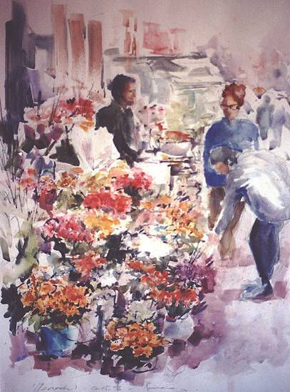 Mercado de flores Watercolour Canvas