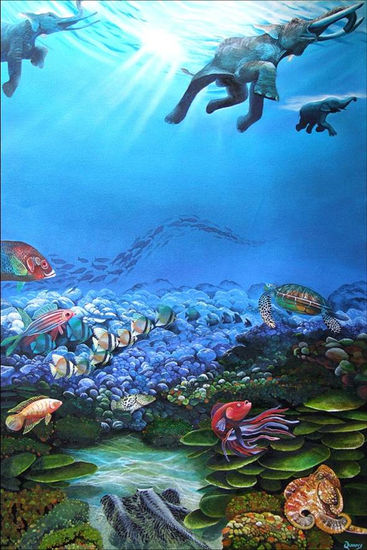 Elefantes en el mar de Andamán Oil Canvas Marine Painting