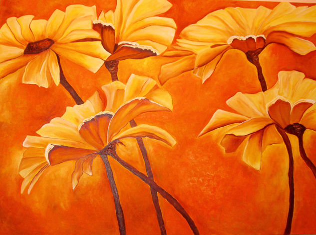 FLORES NARANJAS Oil Canvas Floral Painting