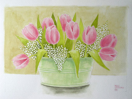 Tulipanes Acuarela Papel