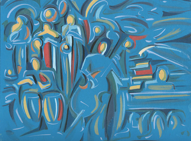 Buscando la melodía (recordando a Machito) Gouache Card Figure Painting