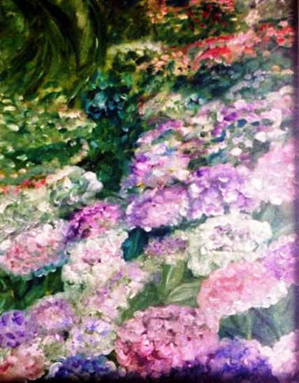 Jardín con hortensias