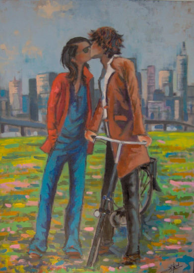 Beso en el parque I Acrylic Canvas Figure Painting